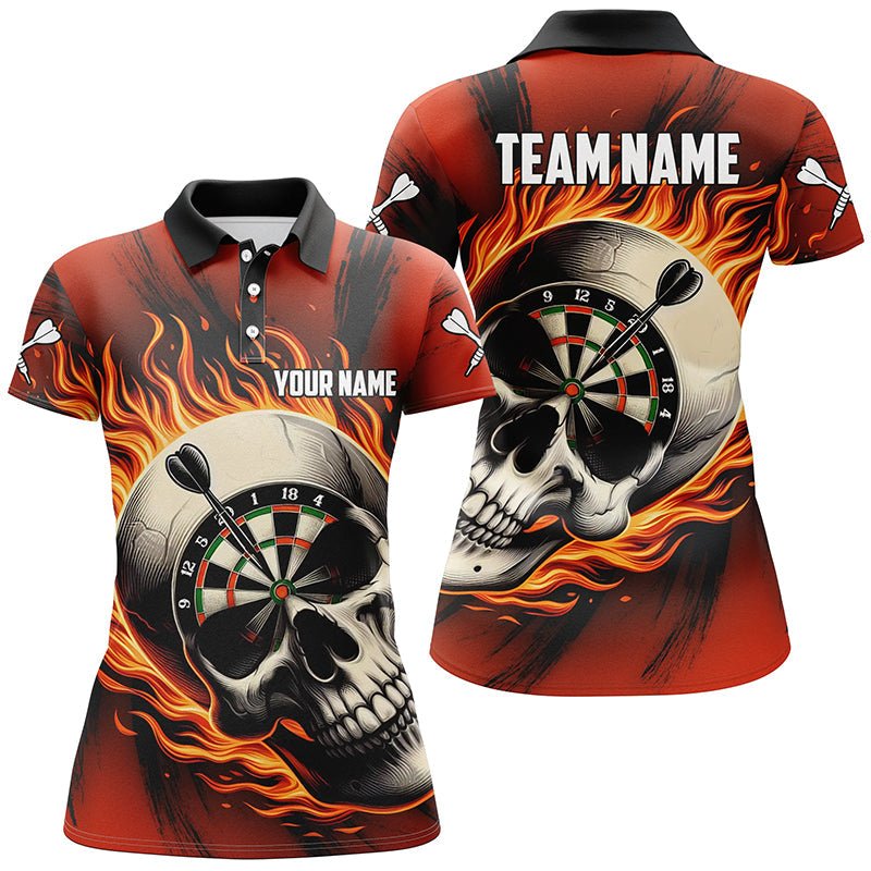 Flammendes Dart-Schädel-Dartspolo-Shirt für Damen | Personalisierte Dartshirts für Team Dart Trikots | Rot T1220 - Outfitsuche