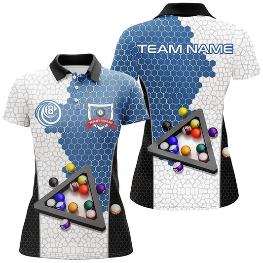 Frauen Custom Teamname Billard Pool Shirt - Blau T1553 - Outfitsuche