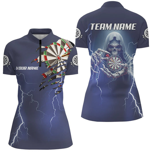 Frauen Thunder Lightning Blue Skeleton Darts Viertel - Zip Trikot T1471 - Outfitsuche