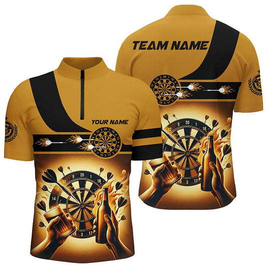 Gelbes Bier Darts Viertel-Zip-Shirt | Personalisiertes Dartshirt für Herren | Lustiges Bier Dart Trikot L1380 - Outfitsuche