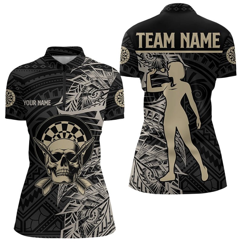 Gold - und Schwarzes Tribal - Muster Personalisiertes Dart - Polo - Shirt mit Totenkopf T3318 - Outfitsuche
