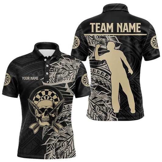 Gold - und Schwarzes Tribal - Muster Personalisiertes Dart - Polo - Shirt mit Totenkopf T3318 - Outfitsuche
