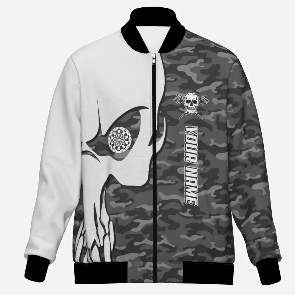 Graue Camouflage - Jacke mit Totenkopf - Motiv für Darts - Enthusiasten M636 - Outfitsuche