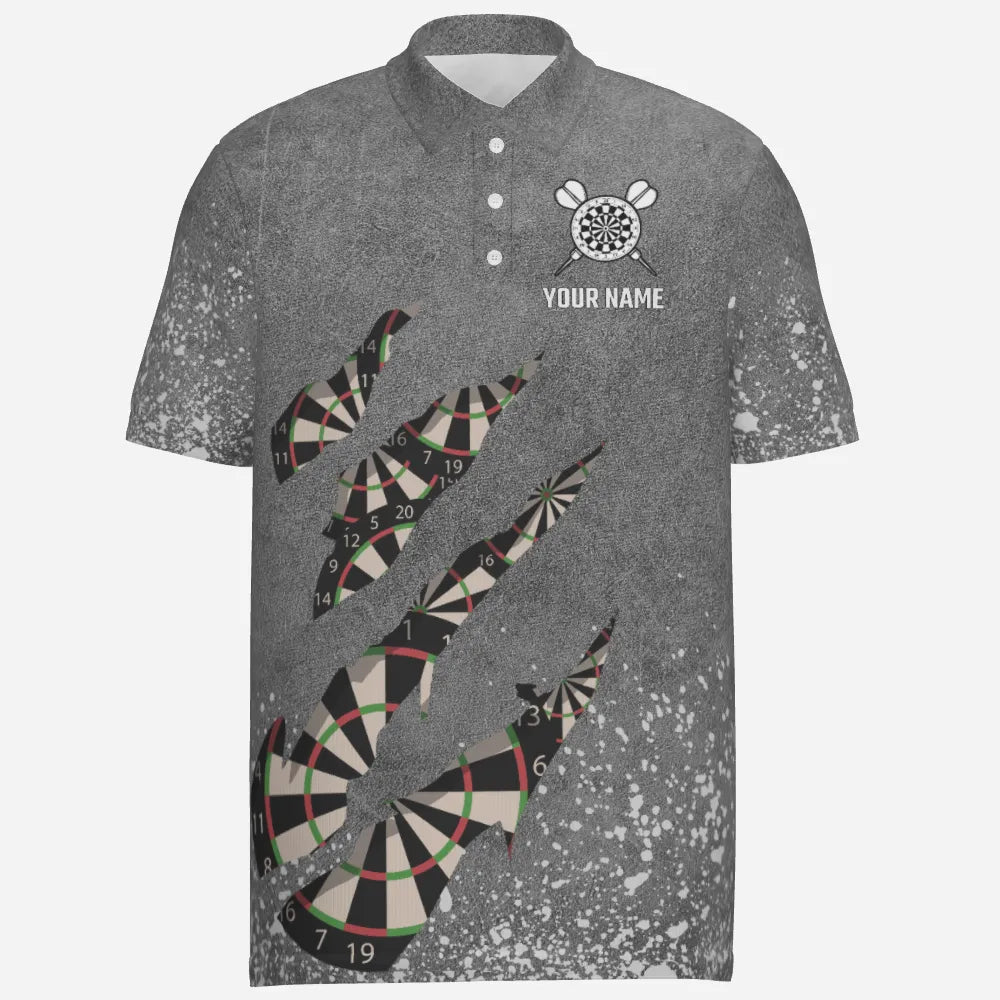 Graues Herren Darts Polo Shirt mit Farbspritzern, individuell anpassbare Dartshirts für Männer, Team Dart Trikots X763 - Outfitsuche