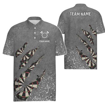 Graues Herren Darts Polo Shirt mit Farbspritzern, individuell anpassbare Dartshirts für Männer, Team Dart Trikots X763 - Outfitsuche