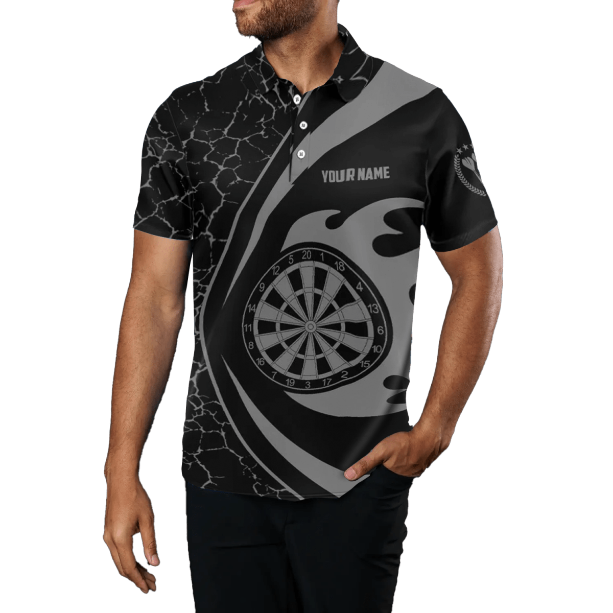 Graues Herren Darts Polo - Shirt mit Feuerflammen - Team - Trikot R500 - Outfitsuche