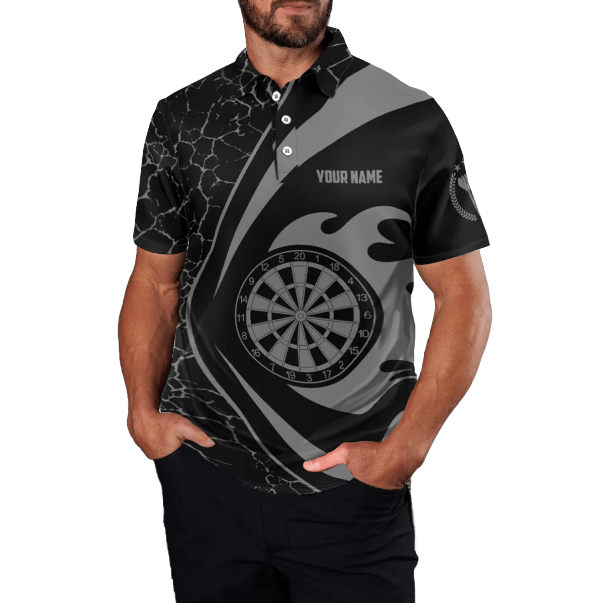 Graues Herren Darts Polo - Shirt mit Feuerflammen - Team - Trikot R500 - Outfitsuche