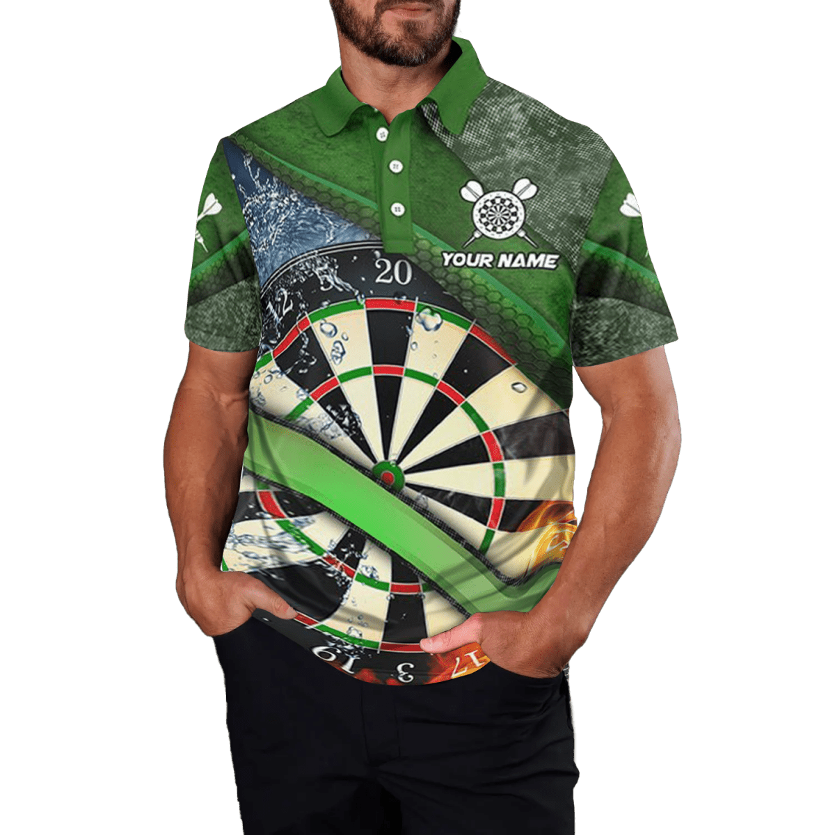 Grüne 3D Dartscheibe Feuer und Wasser Herren Polo - Shirt T1247 - Outfitsuche