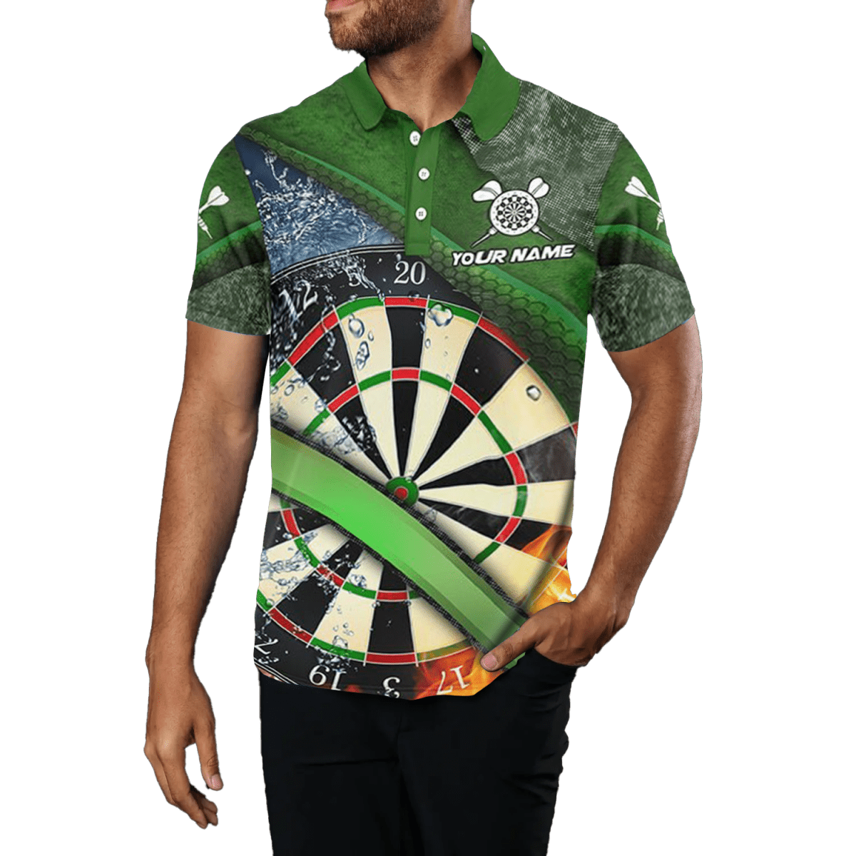 Grüne 3D Dartscheibe Feuer und Wasser Herren Polo - Shirt T1247 - Outfitsuche