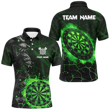 Grüne Dartboard Feuerflamme Wolf Dartshirts für Herren, Dartliga Teamtrikots T2799 - Outfitsuche