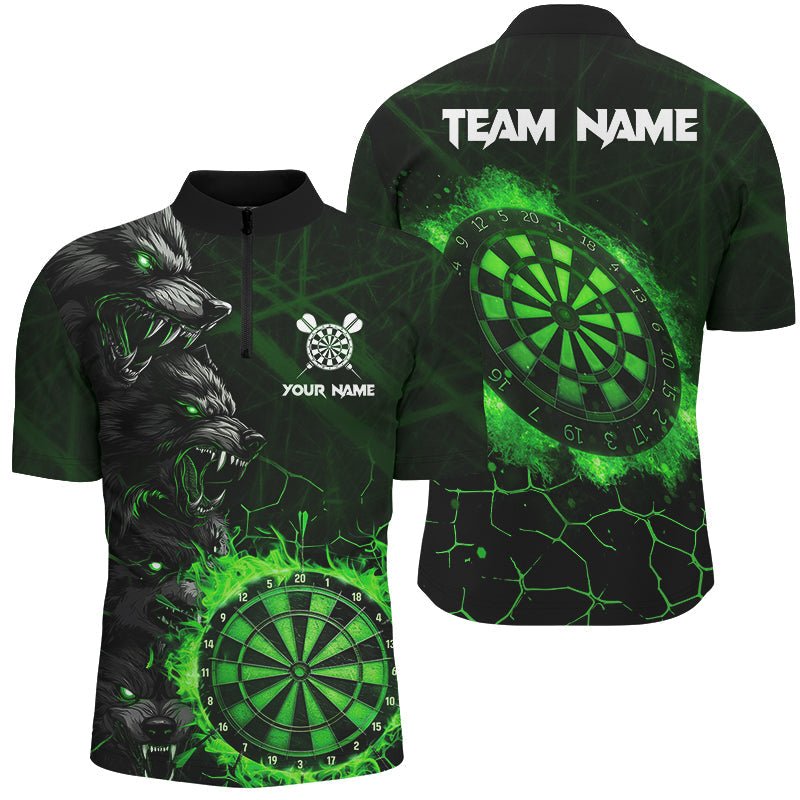 Grüne Dartboard Feuerflamme Wolf Dartshirts für Herren, Dartliga Teamtrikots T2799 - Outfitsuche