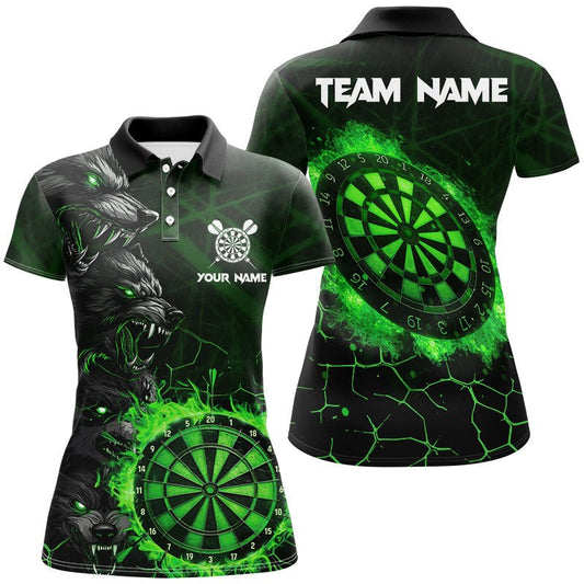 Grüne Dartboard Flammen Wolf T-Shirts für Frauen – Dartliga Teamtrikots und Uniformen T2799 - Outfitsuche