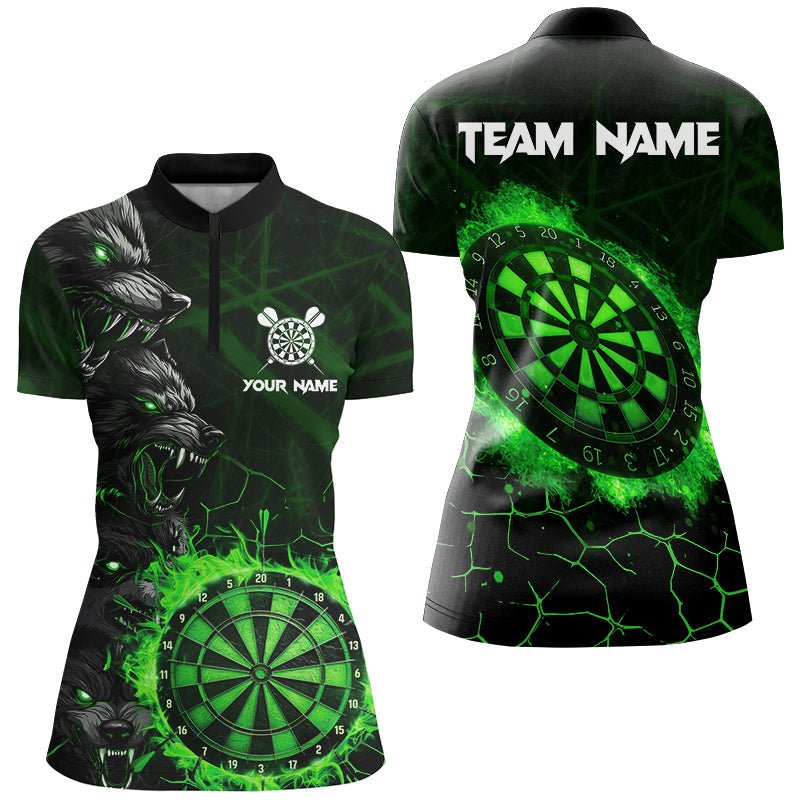 Grüne Dartboard Flammen Wolf T-Shirts für Frauen – Dartliga Teamtrikots und Uniformen T2799 - Outfitsuche