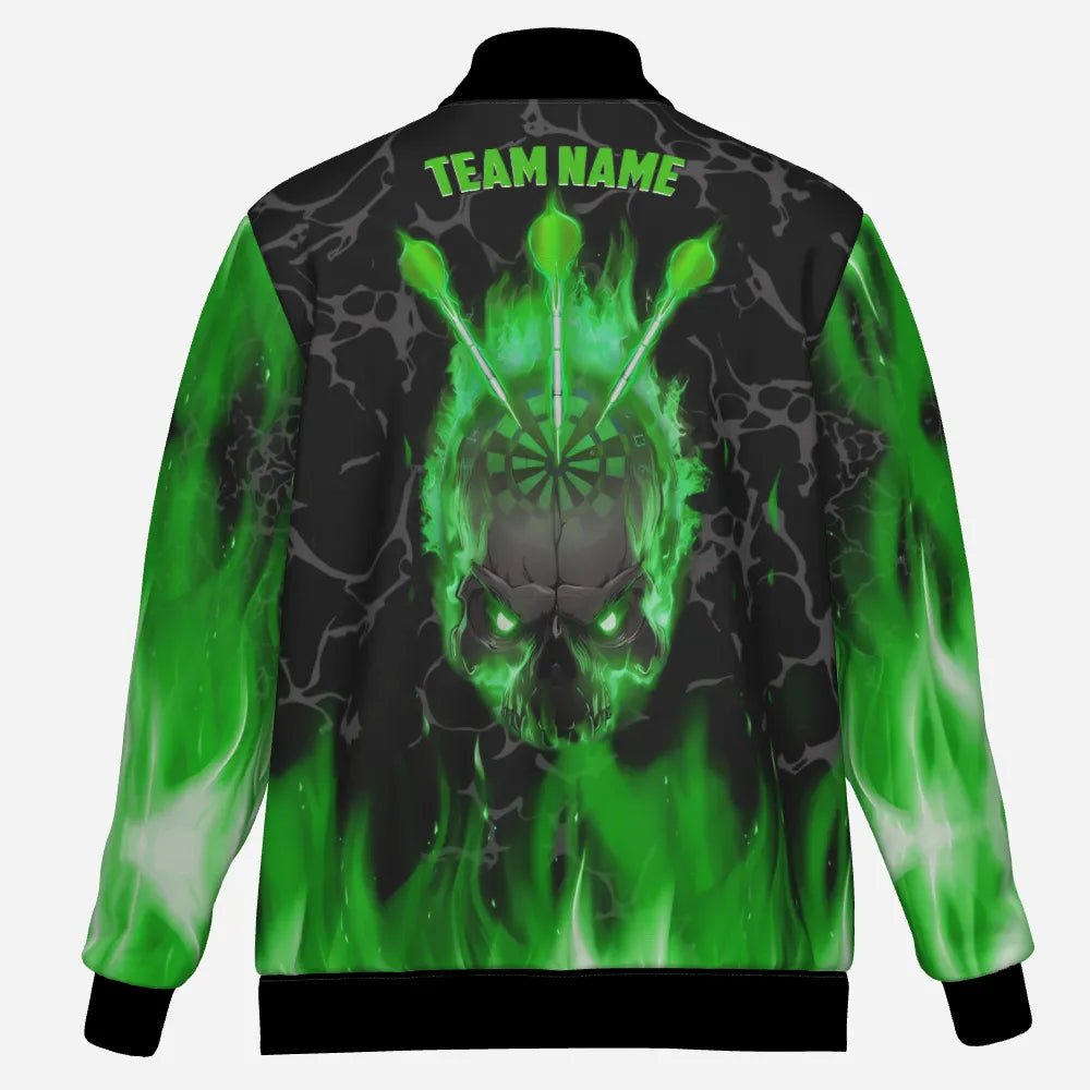 Grüne Flammen Skull Dartjacke – Stilvoll und Auffällig für Darts - Enthusiasten L1423 - Outfitsuche