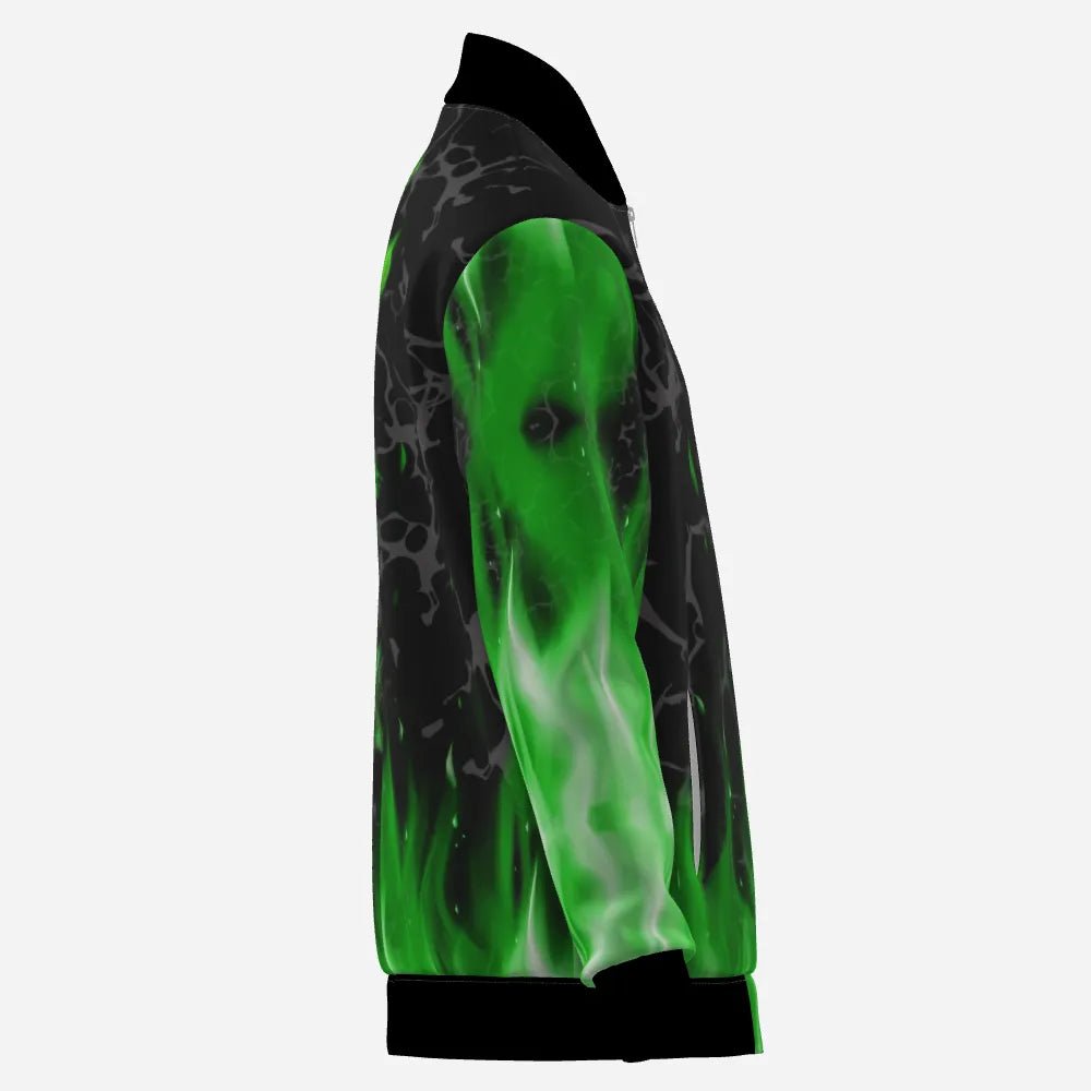 Grüne Flammen Skull Dartjacke – Stilvoll und Auffällig für Darts - Enthusiasten L1423 - Outfitsuche