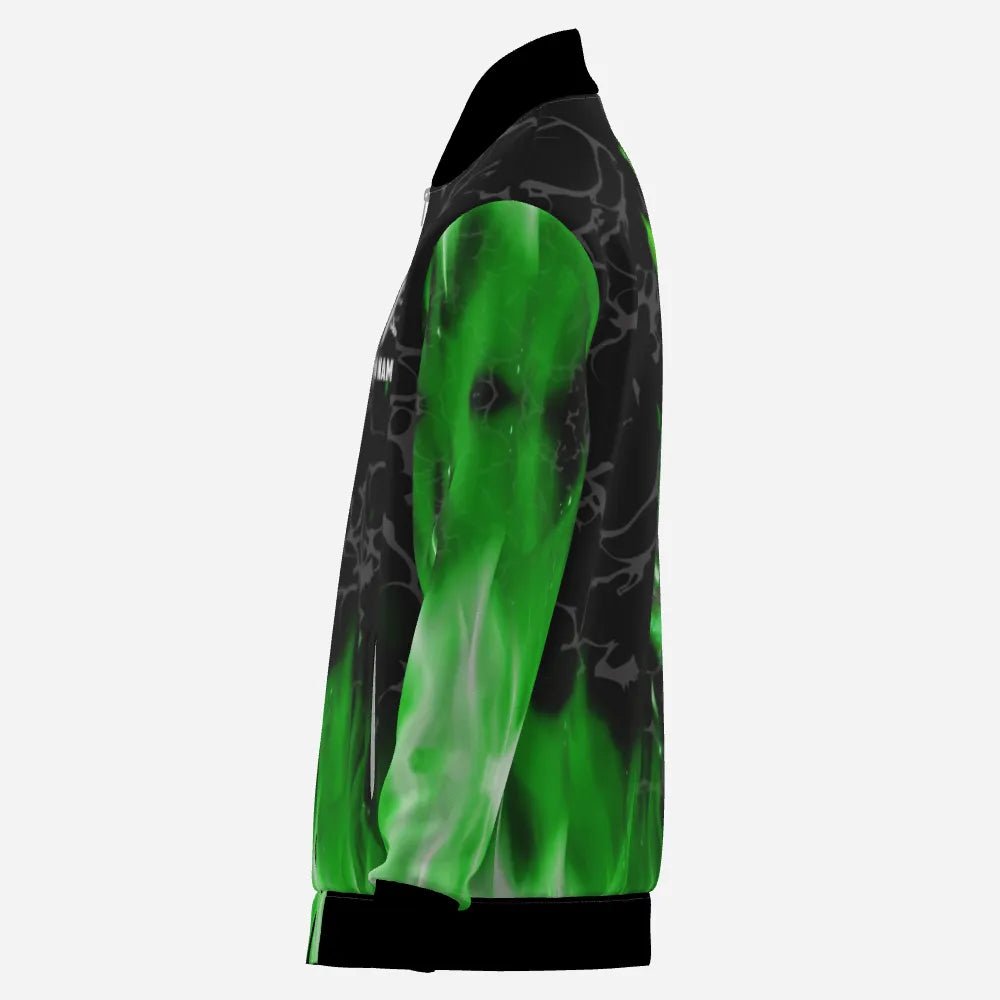 Grüne Flammen Skull Dartjacke – Stilvoll und Auffällig für Darts - Enthusiasten L1423 - Outfitsuche