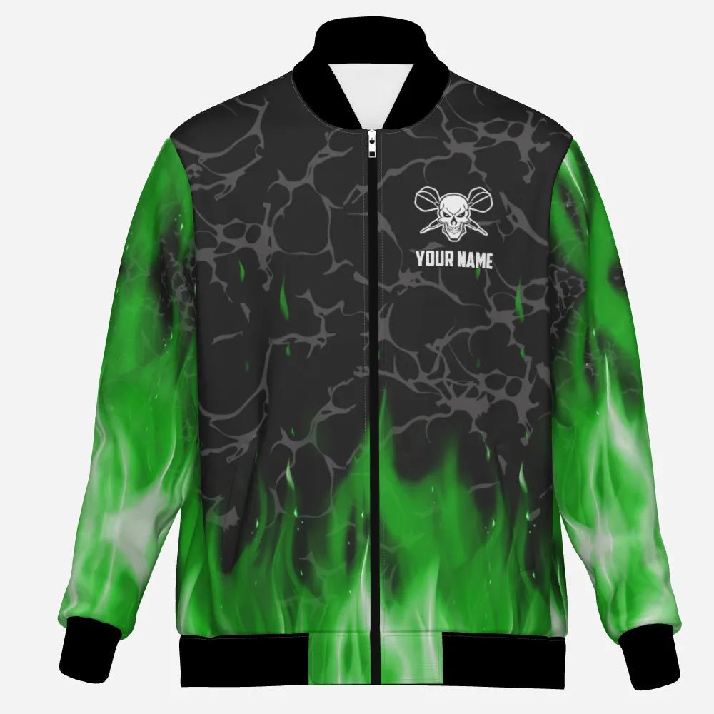 Grüne Flammen Skull Dartjacke – Stilvoll und Auffällig für Darts - Enthusiasten L1423 - Outfitsuche