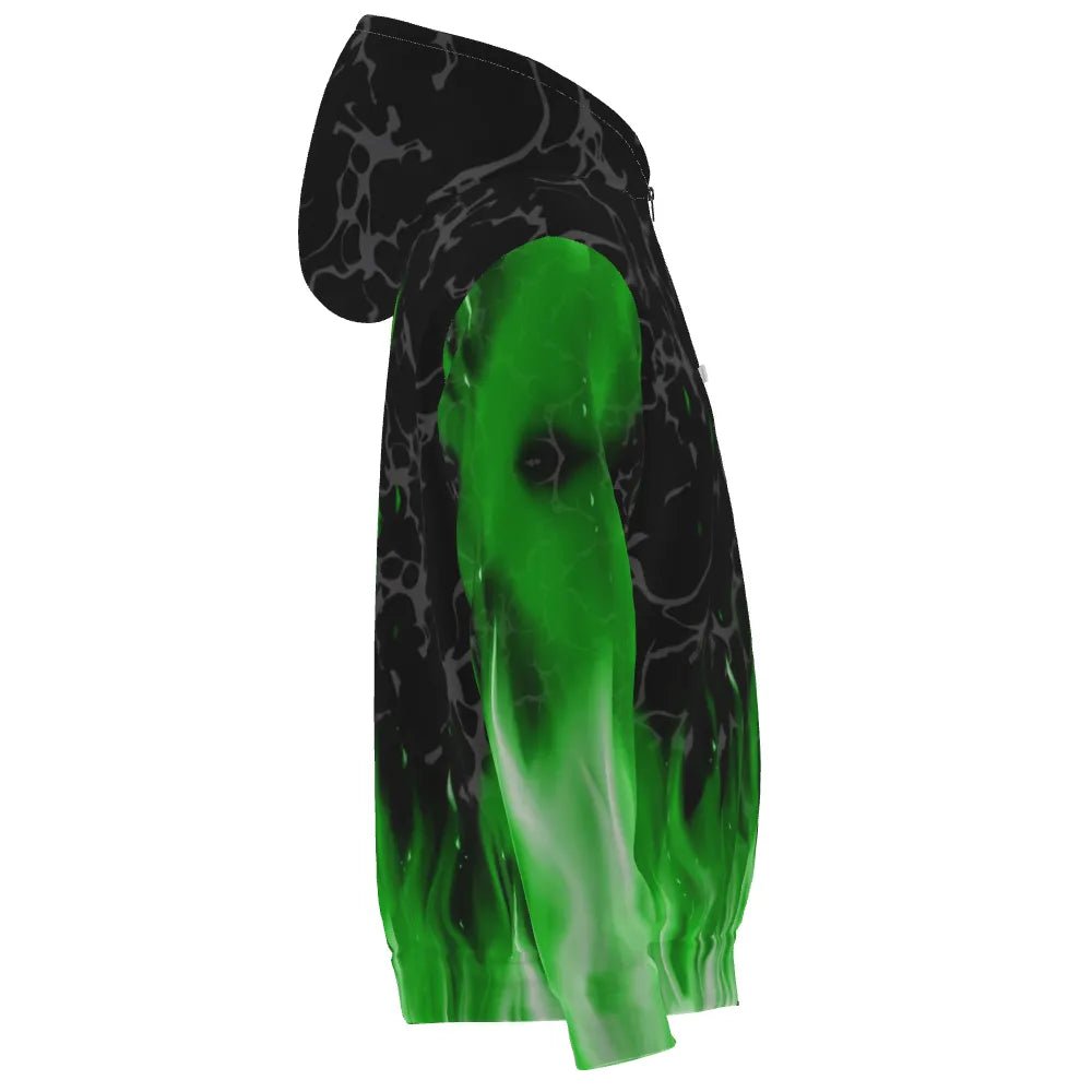 Grüne Flammen Skull Darts Kapuzenpullover – Stylisch und Bequem für Darts - Liebhaber L1423 - Outfitsuche