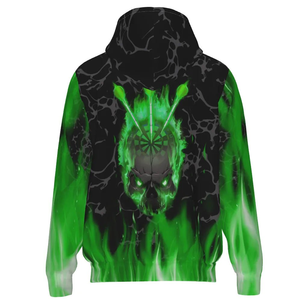 Grüne Flammen Skull Darts Kapuzenpullover – Stylisch und Bequem für Darts - Liebhaber L1423 - Outfitsuche