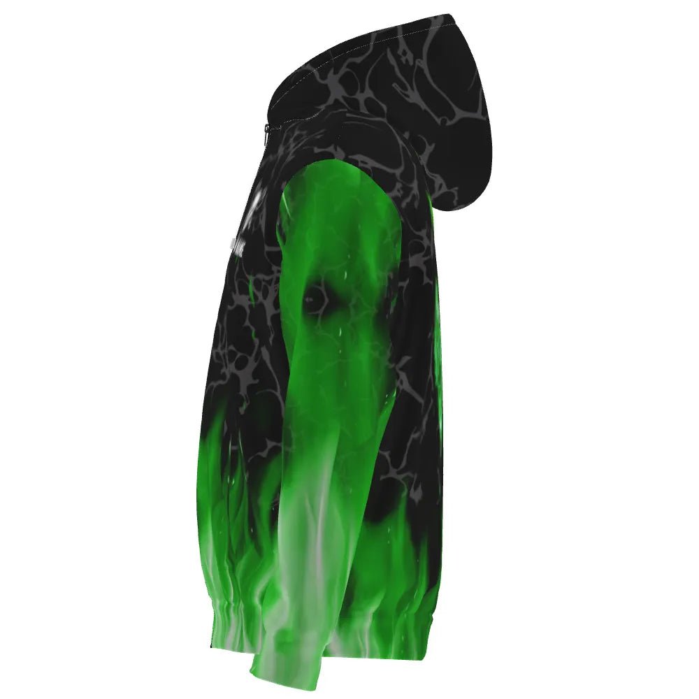 Grüne Flammen Skull Darts Kapuzenpullover – Stylisch und Bequem für Darts - Liebhaber L1423 - Outfitsuche