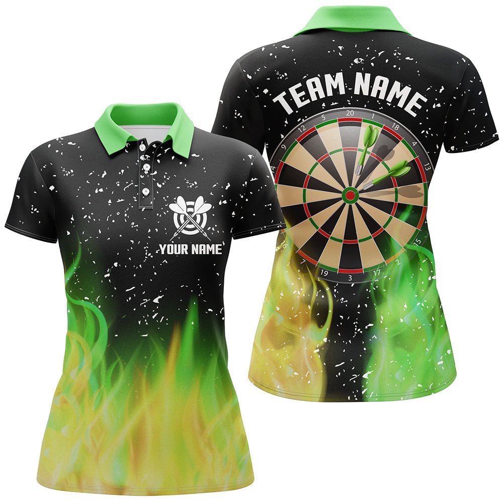 Grüne und Gelbe Feuer Dartboard Damen Darts Polo Shirts - Maßgeschneiderte Dartshirts für Team Dart - T1211 - Outfitsuche