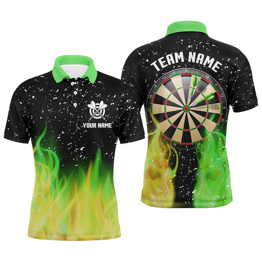 Grüne und Gelbe Feuer-Dartboard Herren Darts Polo-Shirts | Individuelle Dartshirts für Team Dart Trikots T1211 - Outfitsuche