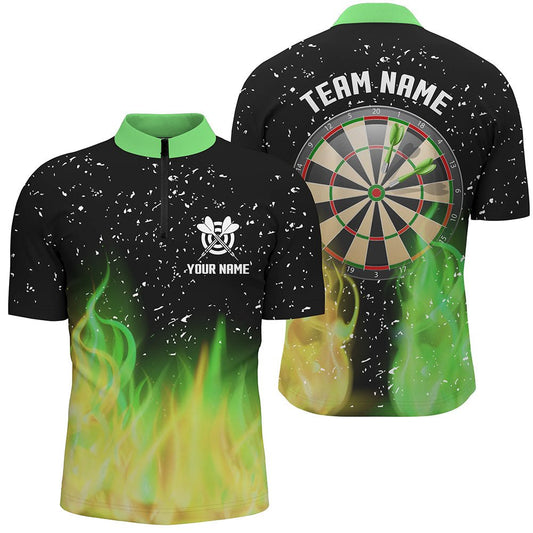 Grüne und Gelbe Feuer Dartboard Herren Darts Viertel-Zip Shirts - Personalisierte Dart Trikots für Team T1211 - Outfitsuche