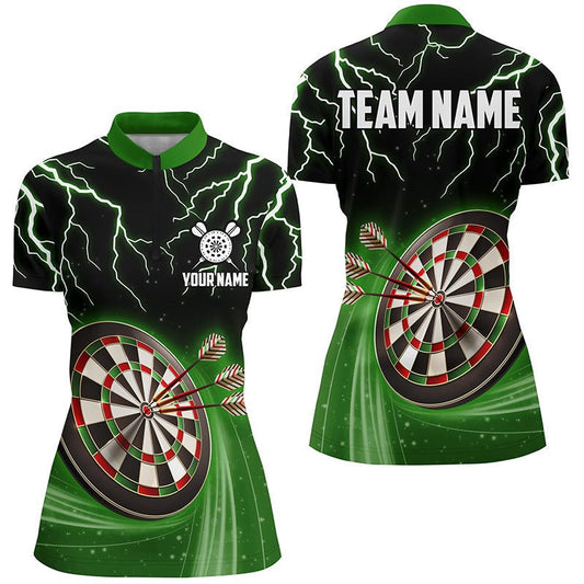 Grünes Blitzgewitter Darts Viertelreißverschluss-Shirt | Personalisiertes Darts-Shirt für Damen | Dart Trikot L1454 - Outfitsuche