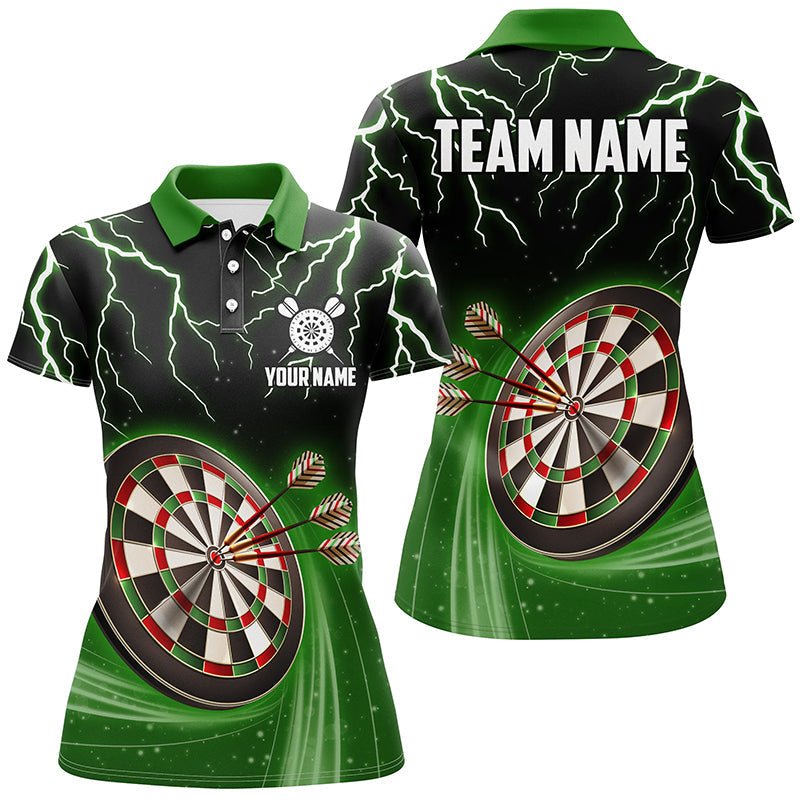 Grünes Damen Darts Polo Shirt mit Blitzmuster | Personalisiertes Darts Shirt für Frauen | Dart Trikot L1454 - Outfitsuche