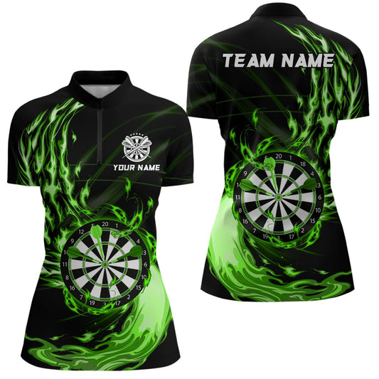 Grünes Feuer Dartboard Darts Viertelreißverschluss-Shirt | Personalisiertes Darts-Shirt für Damen | Dart Trikots L1473 - Outfitsuche