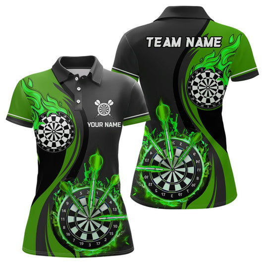 Grünes Feuerflammen Damen Darts Polo Shirt | Personalisierte Dartshirts für Frauen | Dart Trikots | L1476 - Outfitsuche