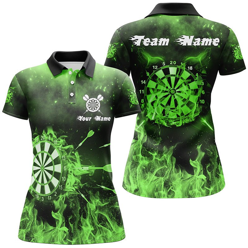 Grünes Feuerflammen Damen Darts Polo Shirt | Personalisiertes Darts Shirt für Frauen | Dart Trikot | L1378 - Outfitsuche