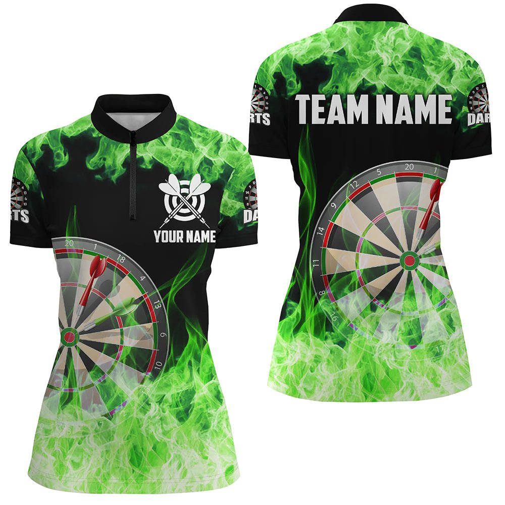 Grünes Feuerflammen-Dartboard Damen Darts Viertel-Zip Custom Darts Shirts für Team Dart Trikots T1228 - Outfitsuche