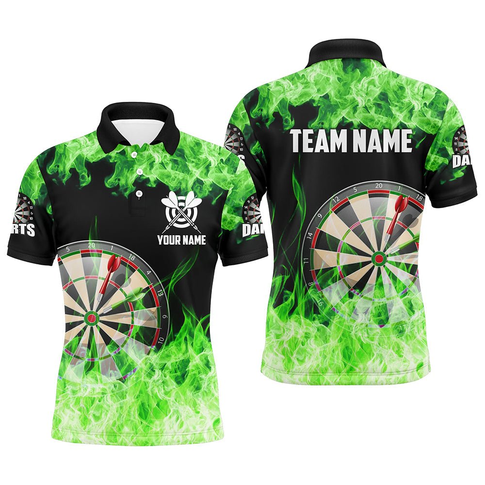 Grünes Feuerflammen-Dartboard Herren-Dart-Poloshirts | Individuelle Dartshirts für Männer | Team-Darttrikots T1228 - Outfitsuche