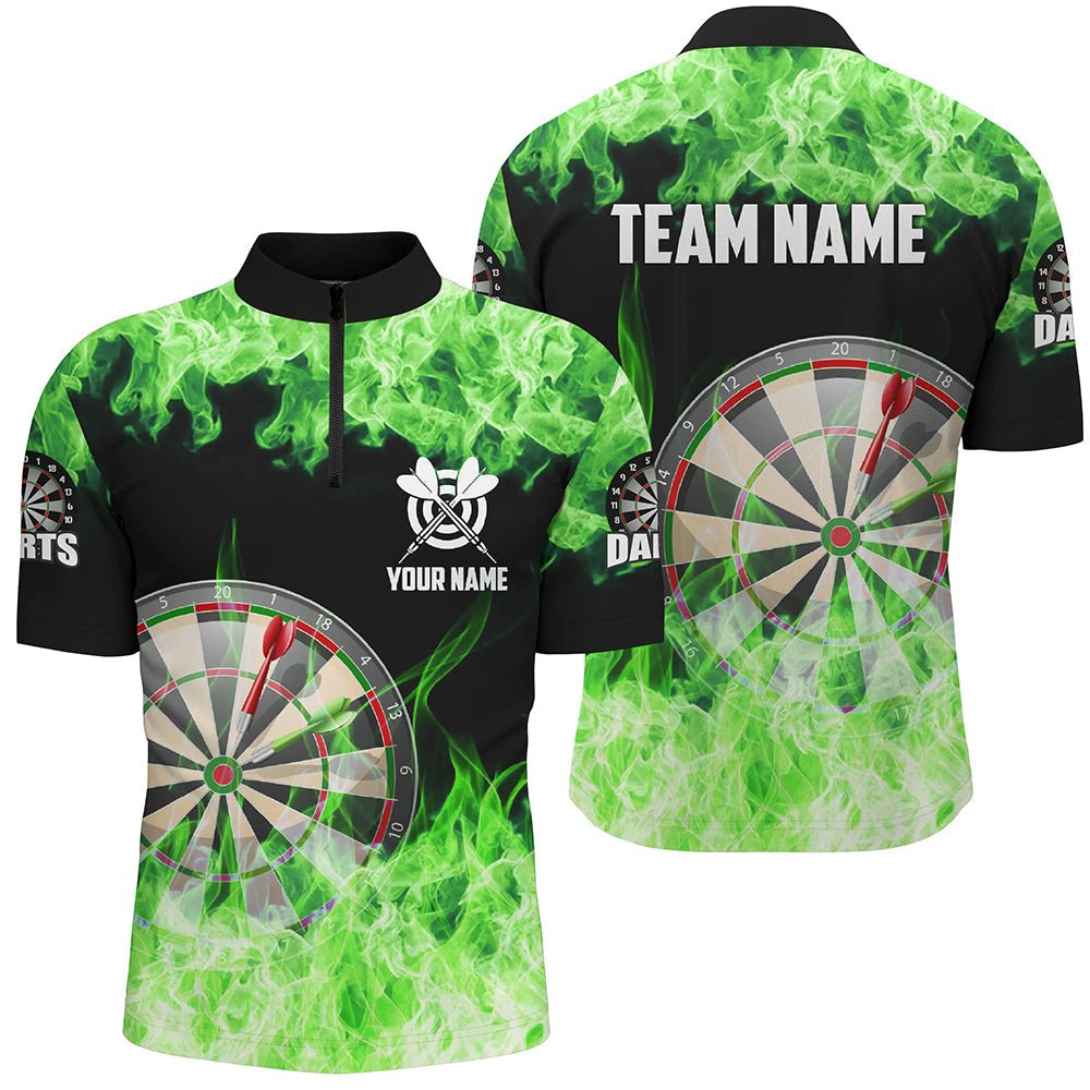 Grünes Feuerflammen-Dartboard Herren Darts Viertel-Zip Custom Darts Shirts für Team Dart Trikots T1228 - Outfitsuche