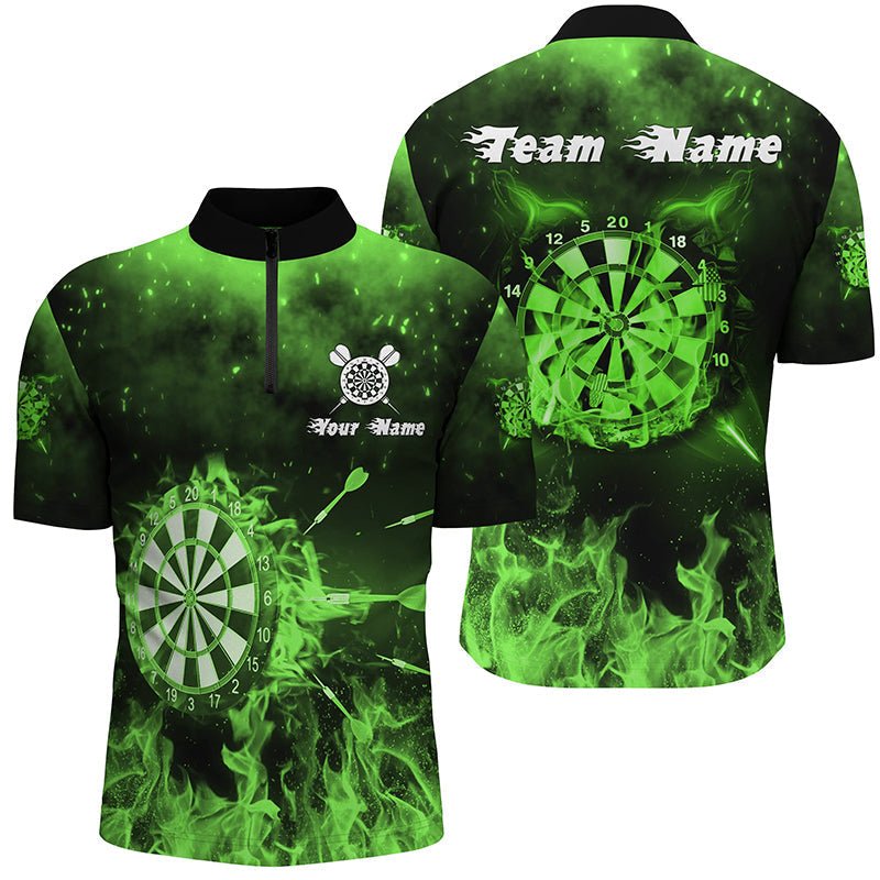 Grünes Feuerflammen-Personalisierter Herren-Darts-Poloshirt | Individuelles Darts-Shirt für Männer | Dart-Trikot L1378 - Outfitsuche