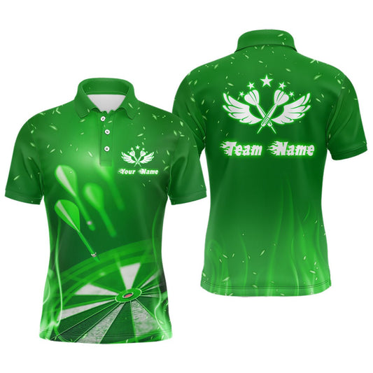 Grünes Feuerflammenstern Personalisiertes Herren-Dartspoloshirt | Individuelle coole Darttrikots für Herren L1376 - Outfitsuche