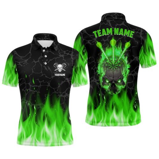 Grünes Flammen-Schädel Herren Darts Polo Shirt | Individuelles Gruseliges Darts Shirt für Männer | Dart Trikots | L1423 - Outfitsuche