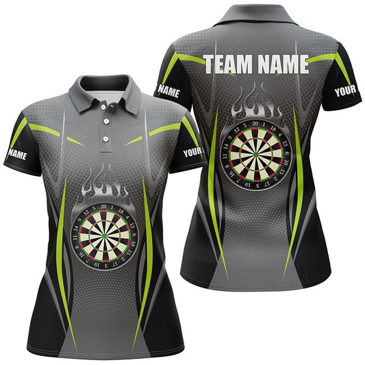 Grünes Grau Sportliches Damen-Darts-Poloshirt | Personalisiertes Darts-Shirt für Frauen | Dart-Trikots | L1383 - Outfitsuche