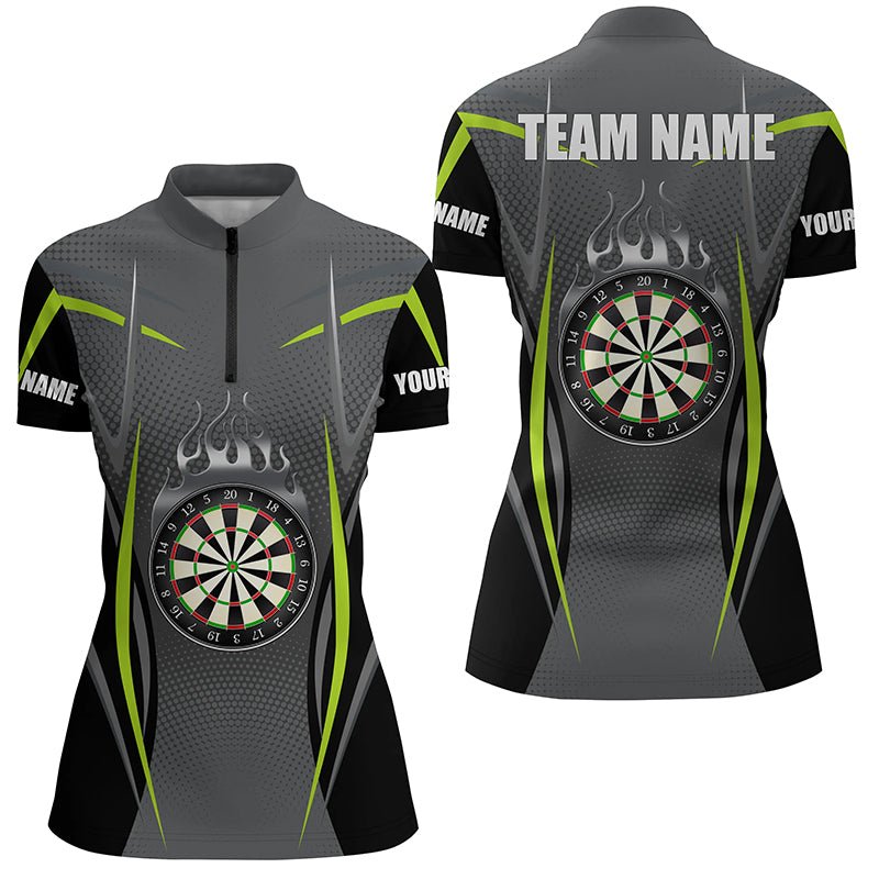 Grünes Grau Sportliches Darts Quarter-Zip-Shirt | Personalisiertes Darts-Shirt für Damen | Dart Trikots L1383 - Outfitsuche