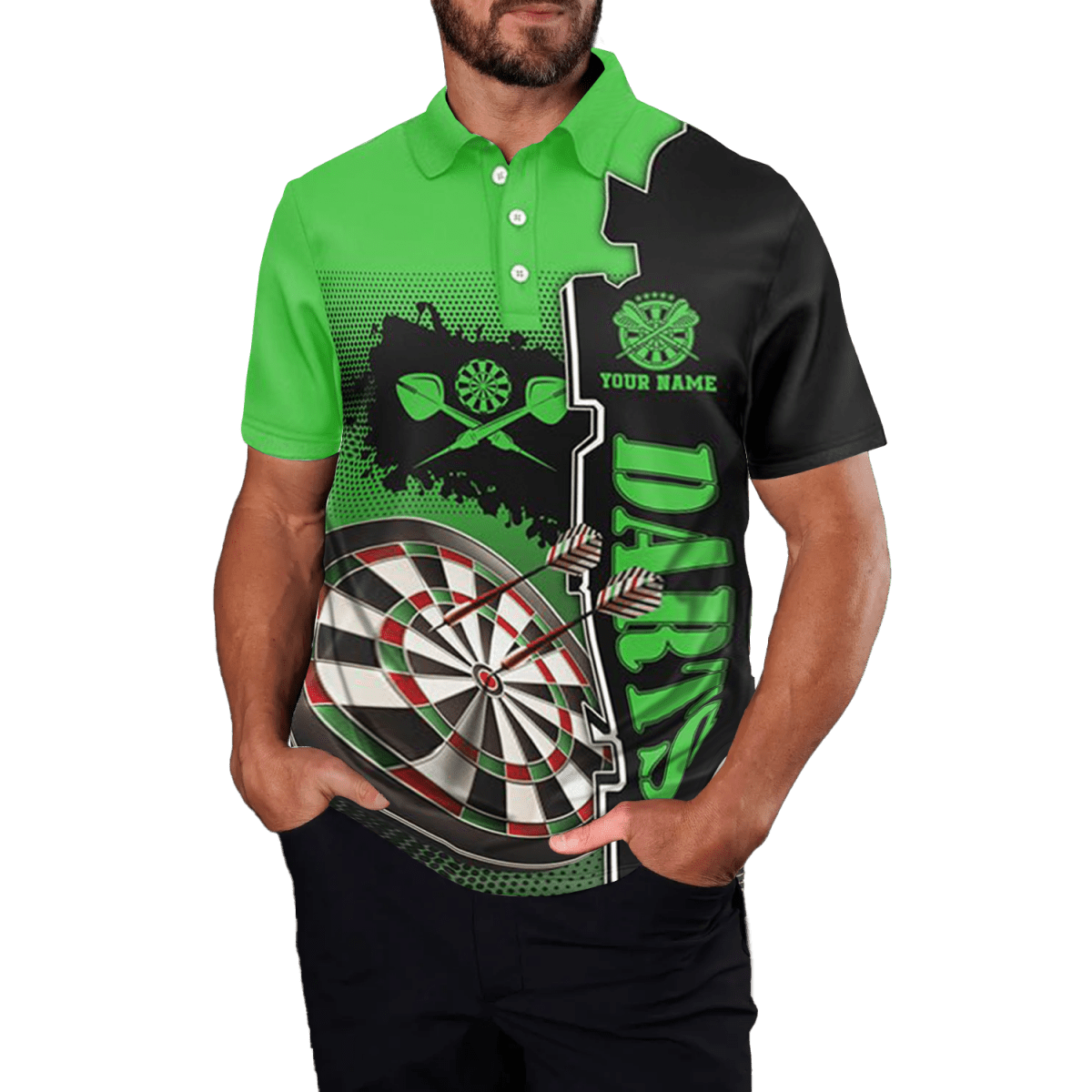 Grünes Herren Darts Polo Shirt | Schwarz | Trikot C677 green - Outfitsuche