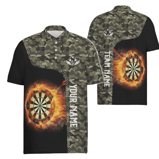 Grünes Tarnmuster Flammen Darts Board Herren Polo Shirt, individuell anpassbares Darts Shirt für Männer Dart Trikot Y479 - Outfitsuche