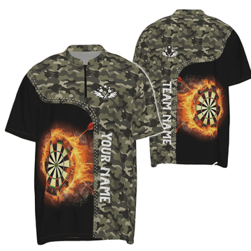 Grünes Tarnmuster-Flammen-Dartsboard-Herren-1/4-Zip-Shirt, individuell anpassbares Darts-Shirt für Männer Dart-Trikot Y479 - Outfitsuche