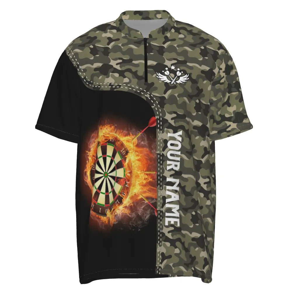 Grünes Tarnmuster-Flammen-Dartsboard-Herren-1/4-Zip-Shirt, individuell anpassbares Darts-Shirt für Männer Dart-Trikot Y479 - Outfitsuche