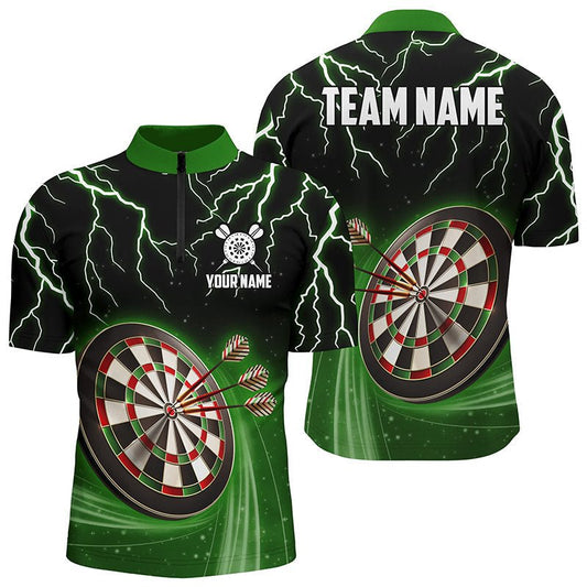 Grünes Thunder Lightning Darts Viertelreißverschluss-Shirt | Personalisiertes Darts-Shirt für Herren | Dart Trikots L1454 - Outfitsuche