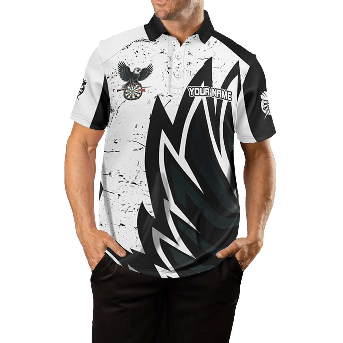 Grunge Schwarz Weiß Dartscheibe Herren Darts Polo Trikot T1640 - Outfitsuche