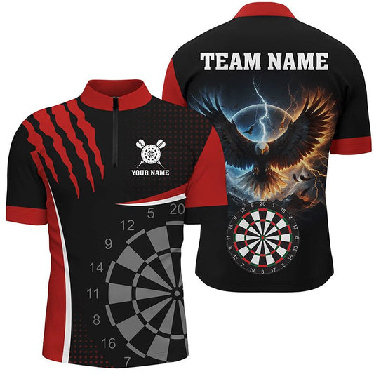 Herren 3D Adler Blitz Darts Viertel - Reißverschluss Shirt - Rot T1260 - Outfitsuche