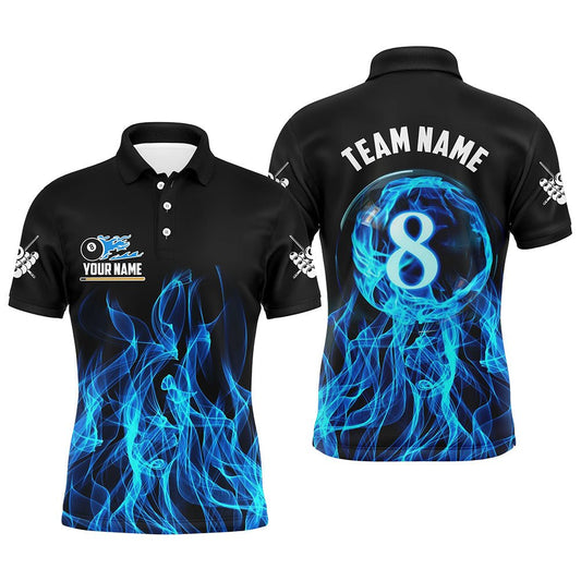 Herren 3D Blau Flammendes 8 - Ball Pool Polo - Shirt T1344 - Outfitsuche