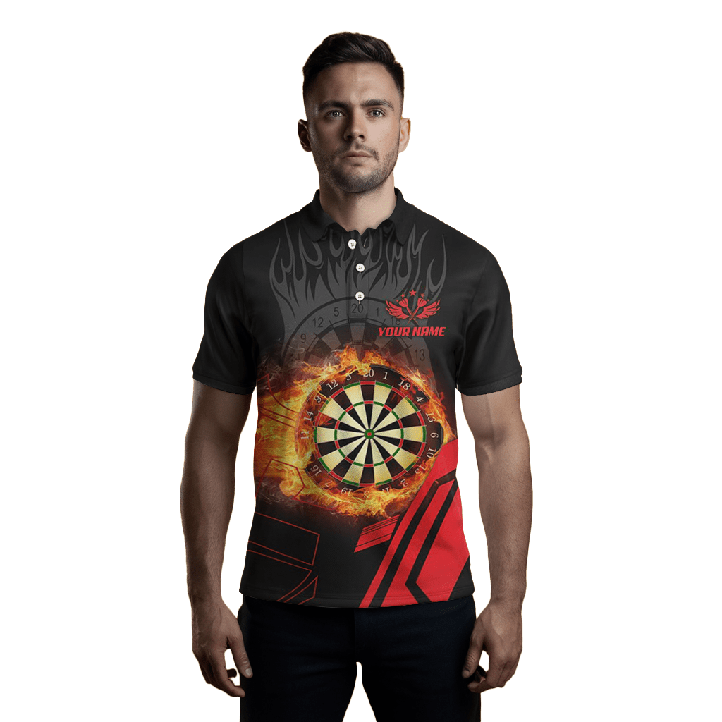 Herren 3D Feuer Flamme Rotes Dartboard Polo Shirt - Individuelles Dartspieler Geschenk T1276 - Outfitsuche