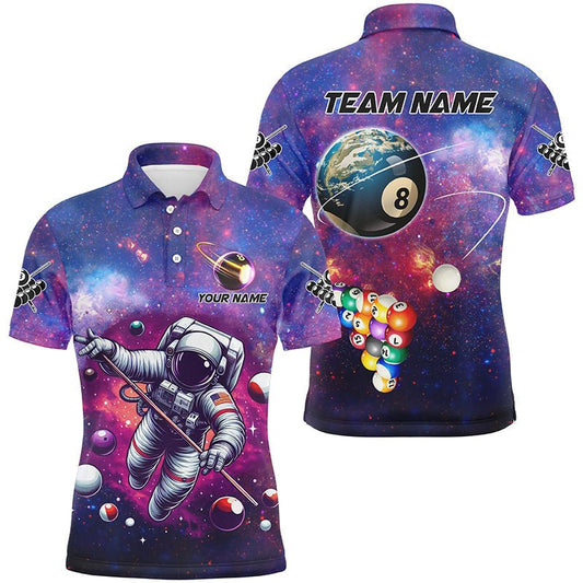 Herren Billiardshirt T2024 in Blau - Lila mit Galaxy - Astronauten - Motiv - Outfitsuche